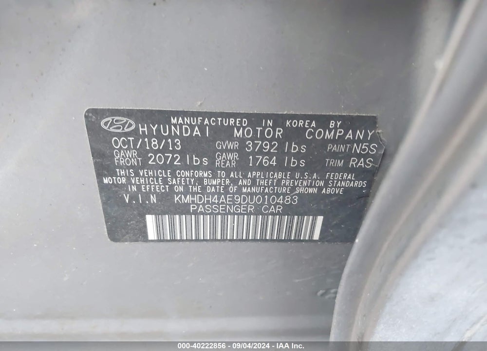2013 HYUNDAI ELANTRA GLS VIN: KMHDH4AE9DU010483