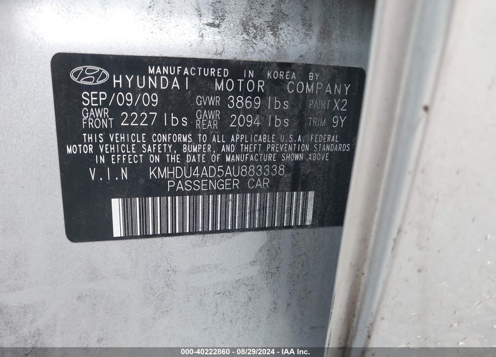 2010 HYUNDAI ELANTRA GLS VIN: KMHDU4AD5AU883338
