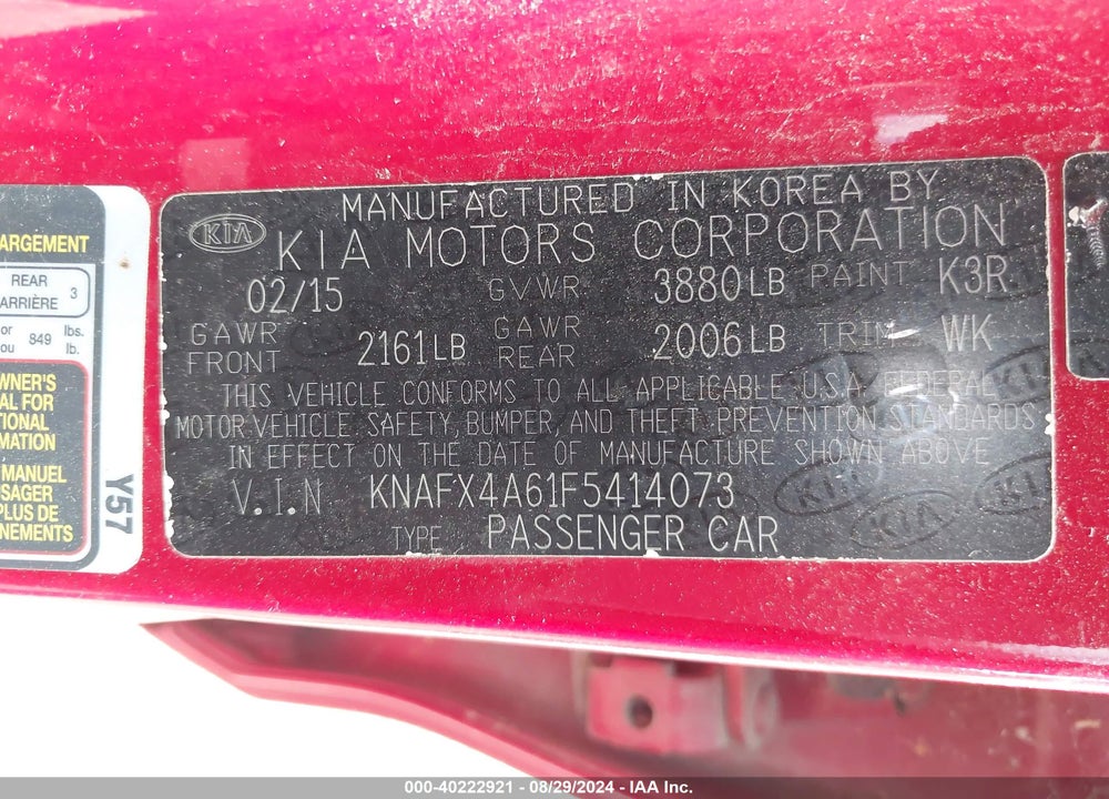2015 KIA FORTE VIN: KNAFX4A61F5414073