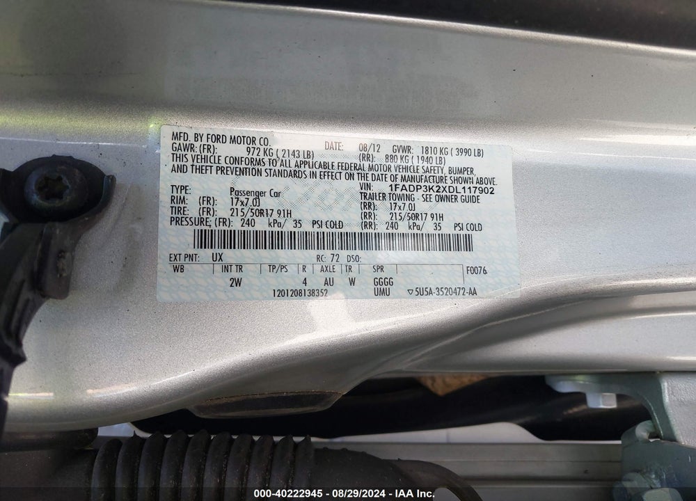 2013 FORD FOCUS SE VIN: 1FADP3K2XDL117902