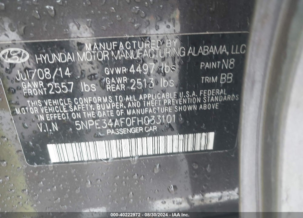2015 HYUNDAI SONATA SPORT VIN: 5NPE34AF0FH033101