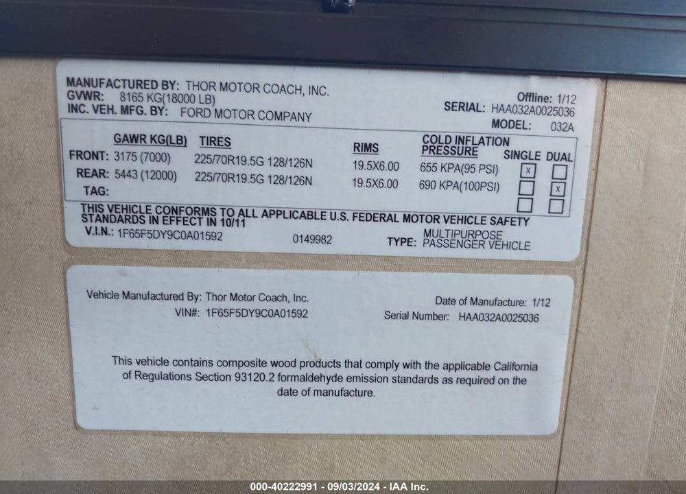 2012 FORD F53 VIN: 1F65F5DY9C0A01592