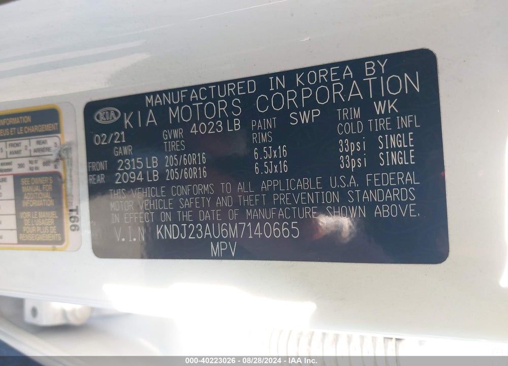 2021 KIA SOUL !/+/S VIN: KNDJ23AU6M7140665