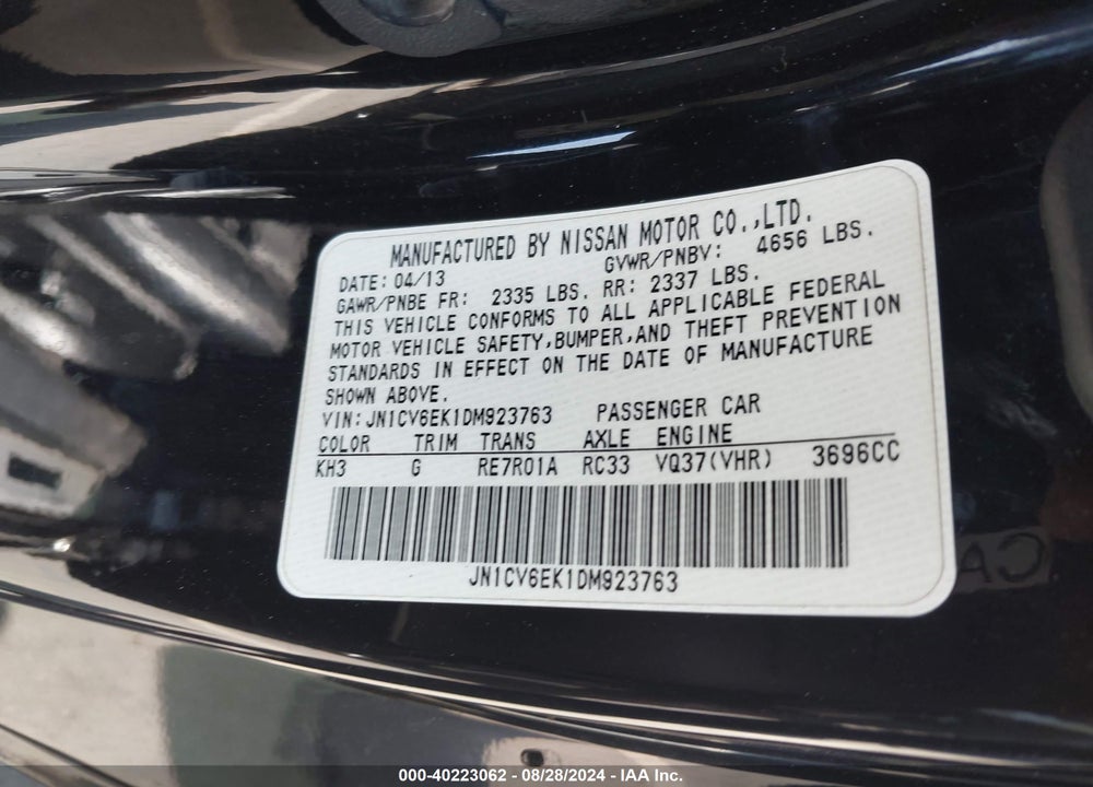 2013 INFINITI G37 JOURNEY VIN: JN1CV6EK1DM923763
