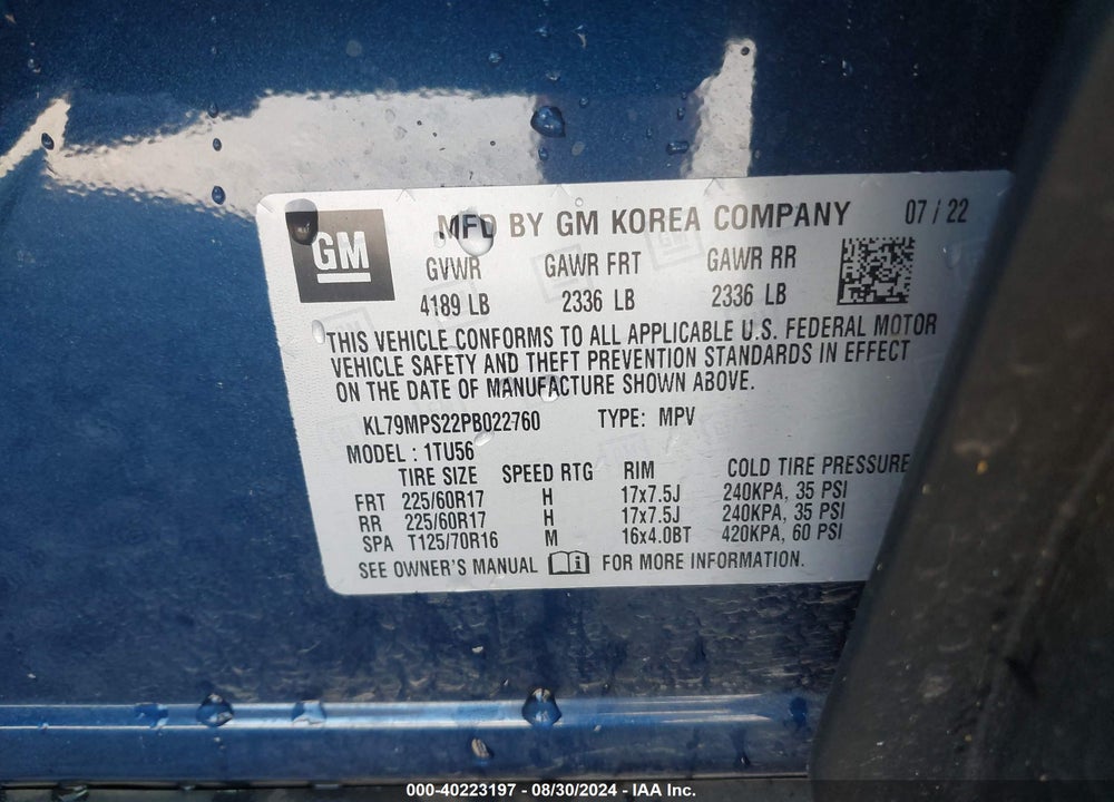 2023 CHEVROLET TRAILBLAZER FWD LT VIN: KL79MPS22PB022760
