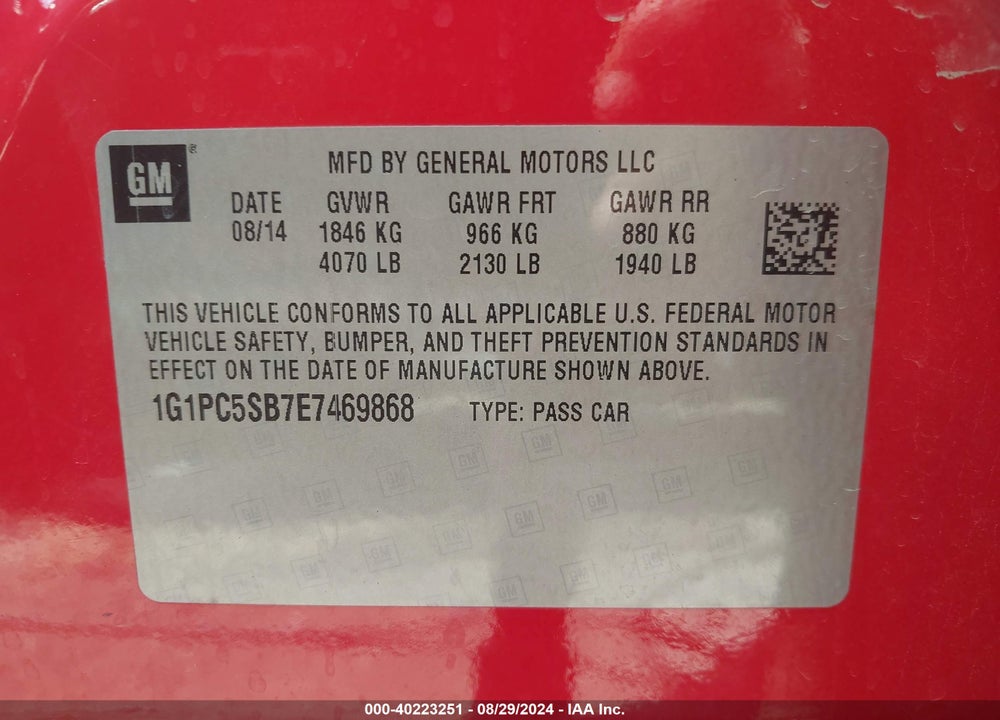 2014 CHEVROLET CRUZE 1LT AUTO VIN: 1G1PC5SB7E7469868