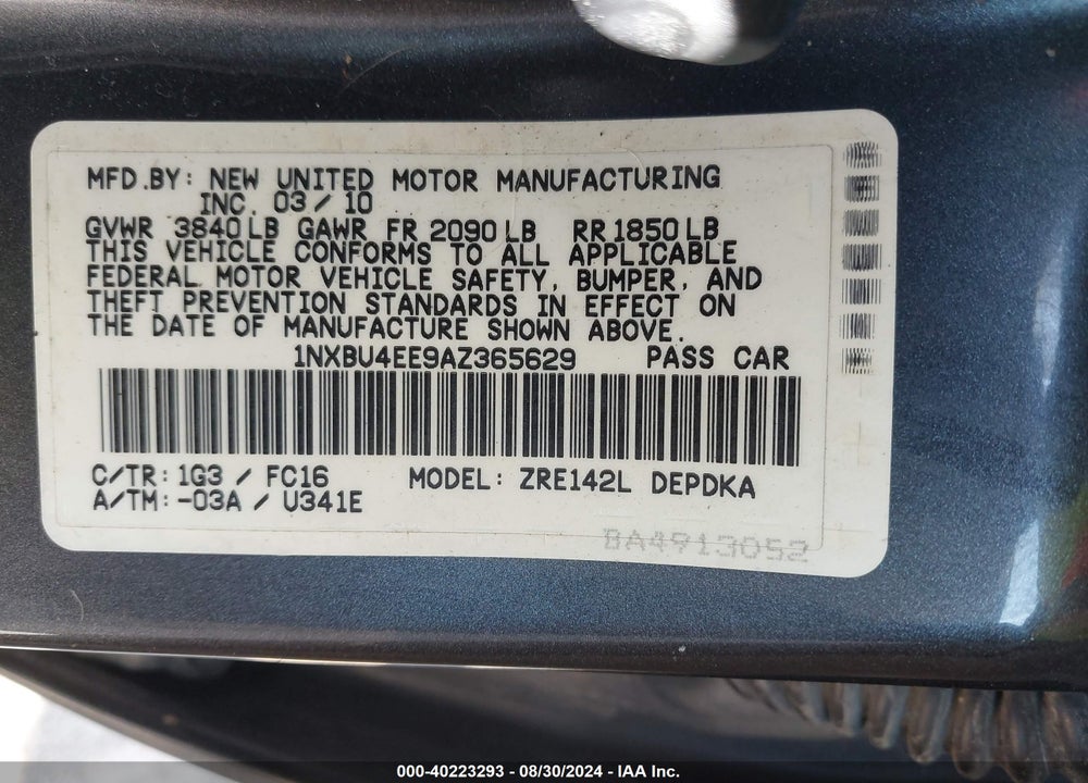 2010 TOYOTA COROLLA LE VIN: 1NXBU4EE9AZ365629