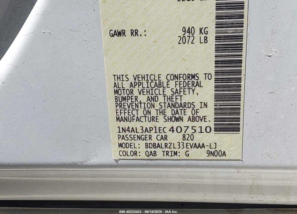 2014 NISSAN ALTIMA 2.5 S VIN: 1N4AL3AP1EC407510