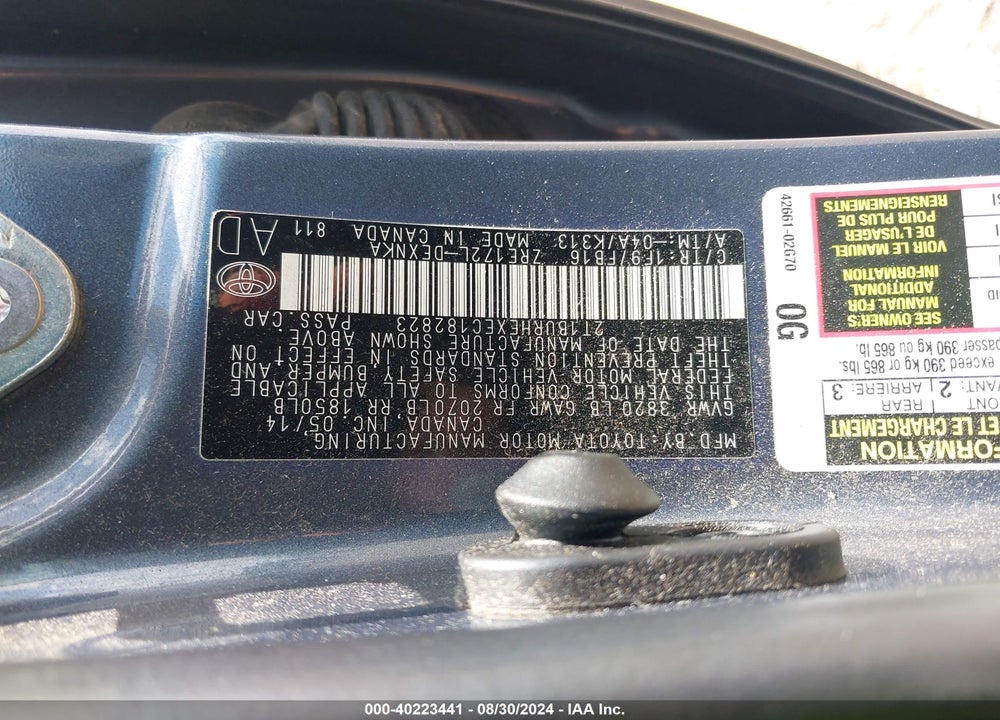 2014 TOYOTA COROLLA LE VIN: 2T1BURHEXEC182823