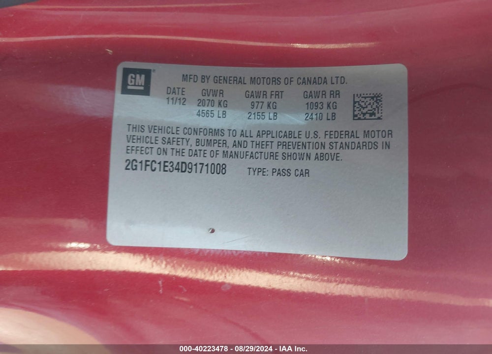 2013 CHEVROLET CAMARO 2LT VIN: 2G1FC1E34D9171008