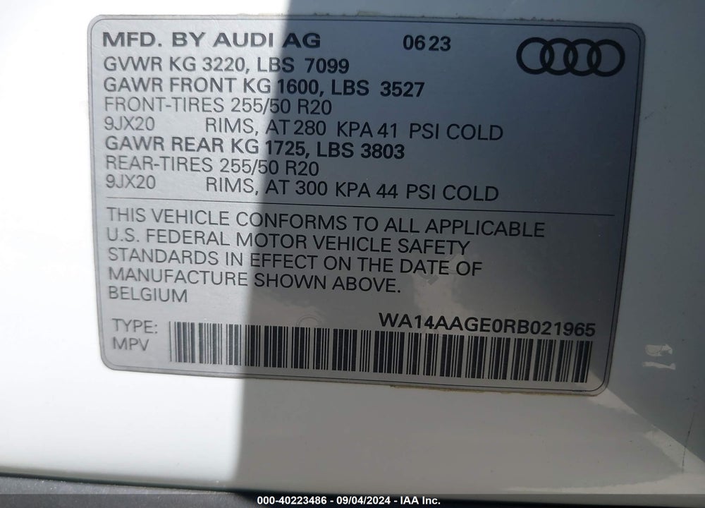 2024 AUDI Q8 E-TRON PREMIUM QUATTRO VIN: WA14AAGE0RB021965