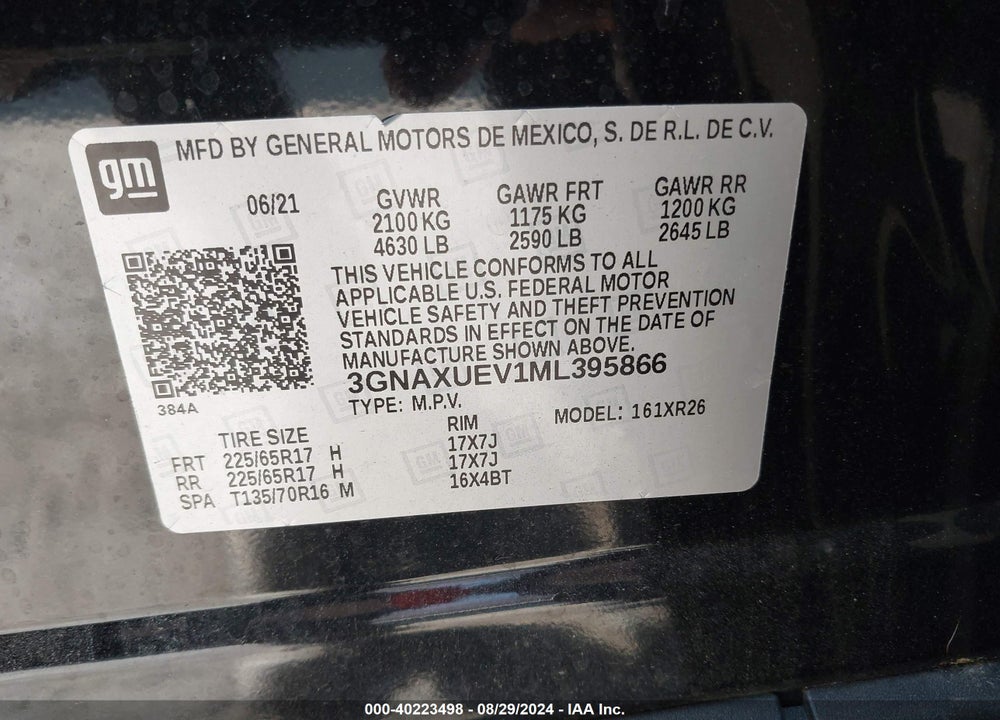 2021 CHEVROLET EQUINOX AWD LT VIN: 3GNAXUEV1ML395866