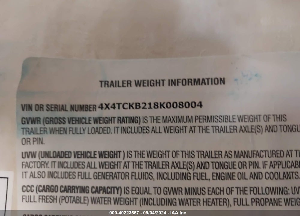 2008 FOREST RIVER GREY WOLF TRAVEL TRAILER VIN: 4X4TCKB218K008004