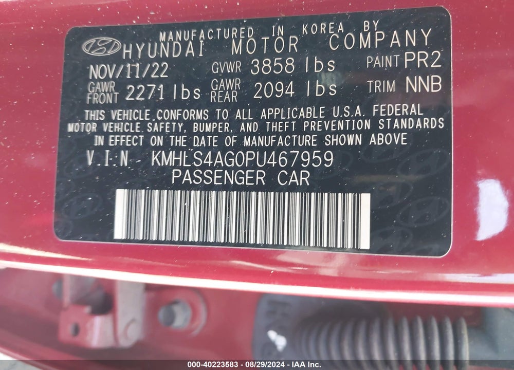 2023 HYUNDAI ELANTRA SEL VIN: KMHLS4AG0PU467959