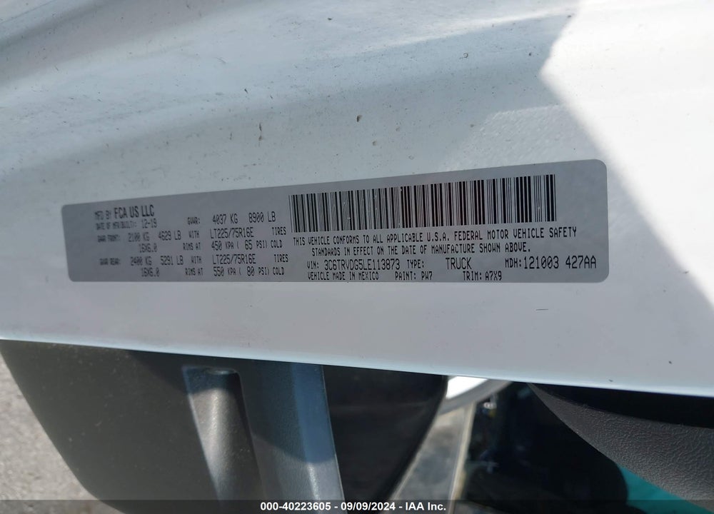 2020 RAM PROMASTER 2500 VIN: 3C6TRVDG5LE113873