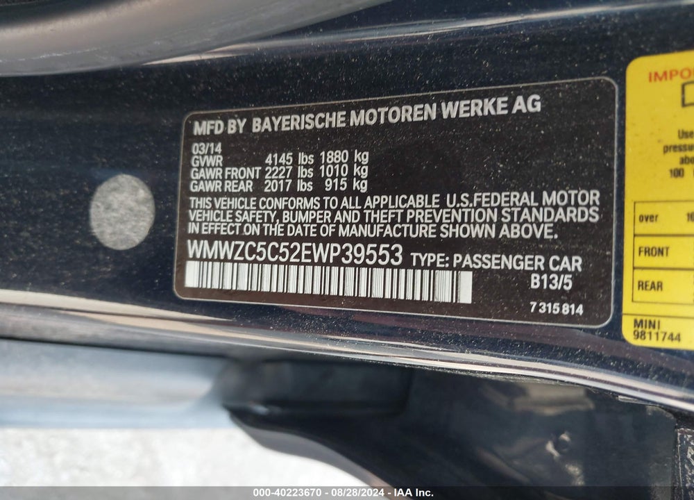 2014 MINI COUNTRYMAN COOPER S VIN: WMWZC5C52EWP39553