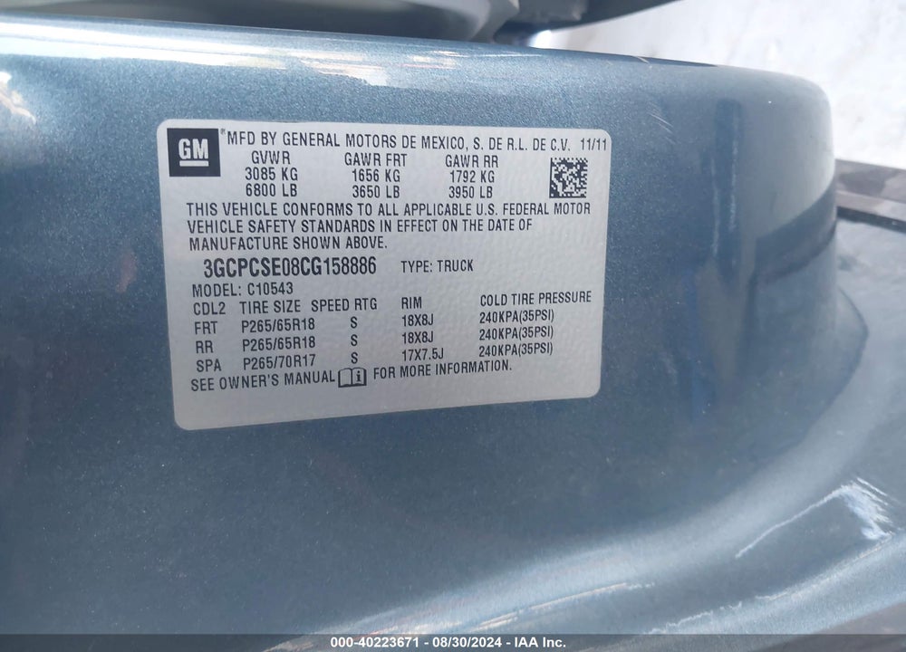 2012 CHEVROLET SILVERADO 1500 LT VIN: 3GCPCSE08CG158886