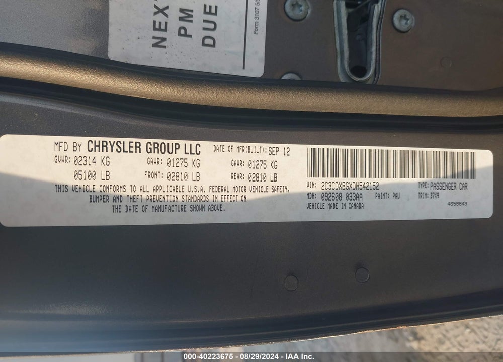 2013 DODGE CHARGER SE VIN: 2C3CDXBGXDH542152