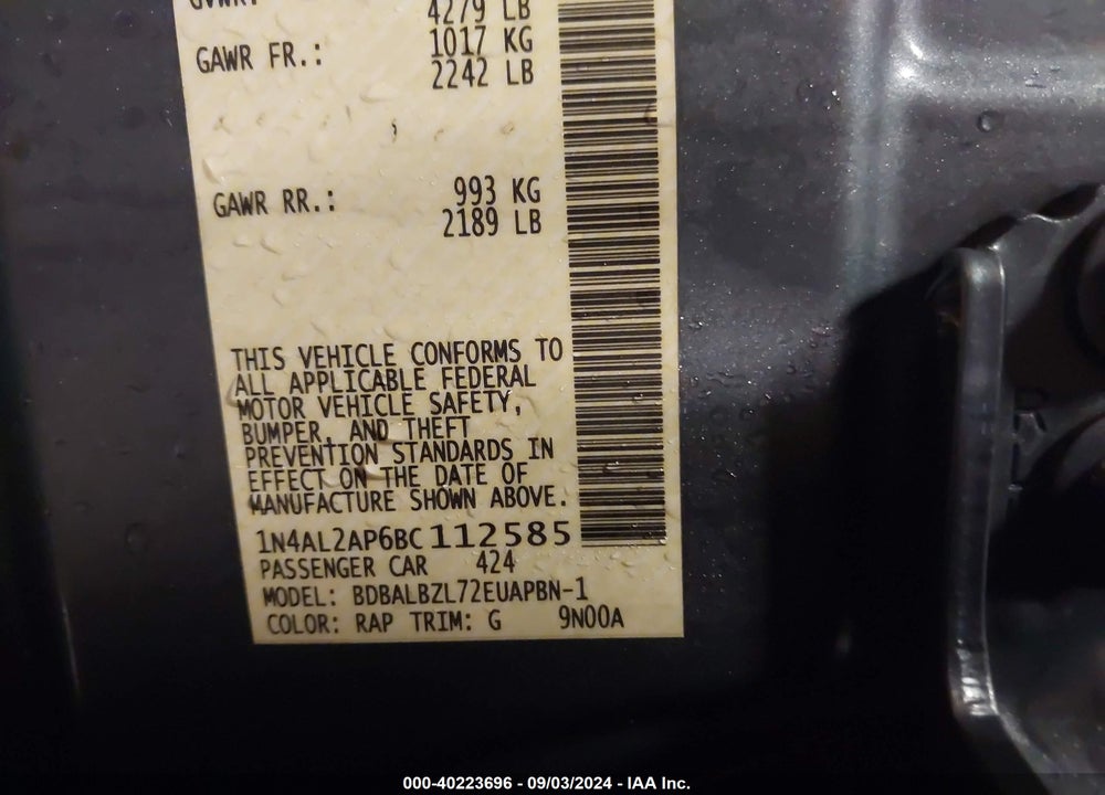 2011 NISSAN ALTIMA 2.5 S VIN: 1N4AL2AP6BC112585