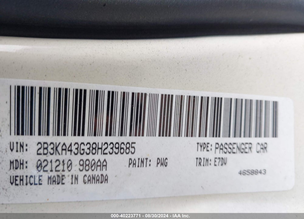 2007 DODGE CHARGER VIN: 2B3KA43HX7H843855