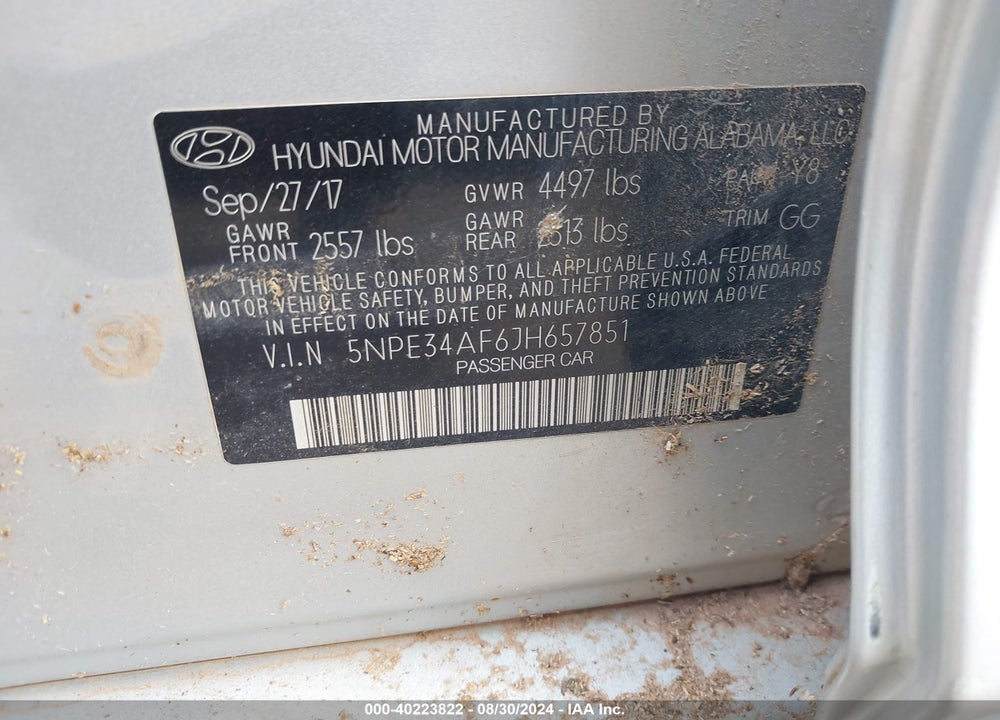 2018 HYUNDAI SONATA LIMITED VIN: 5NPE34AF6JH657851