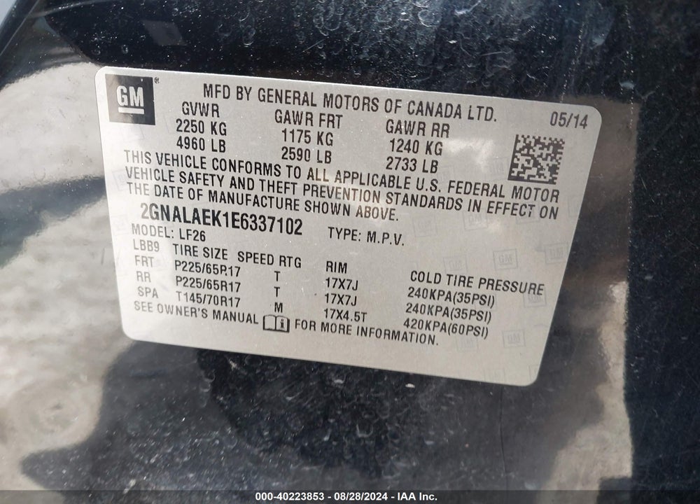 2014 CHEVROLET EQUINOX LS VIN: 2GNALAEK1E6337102