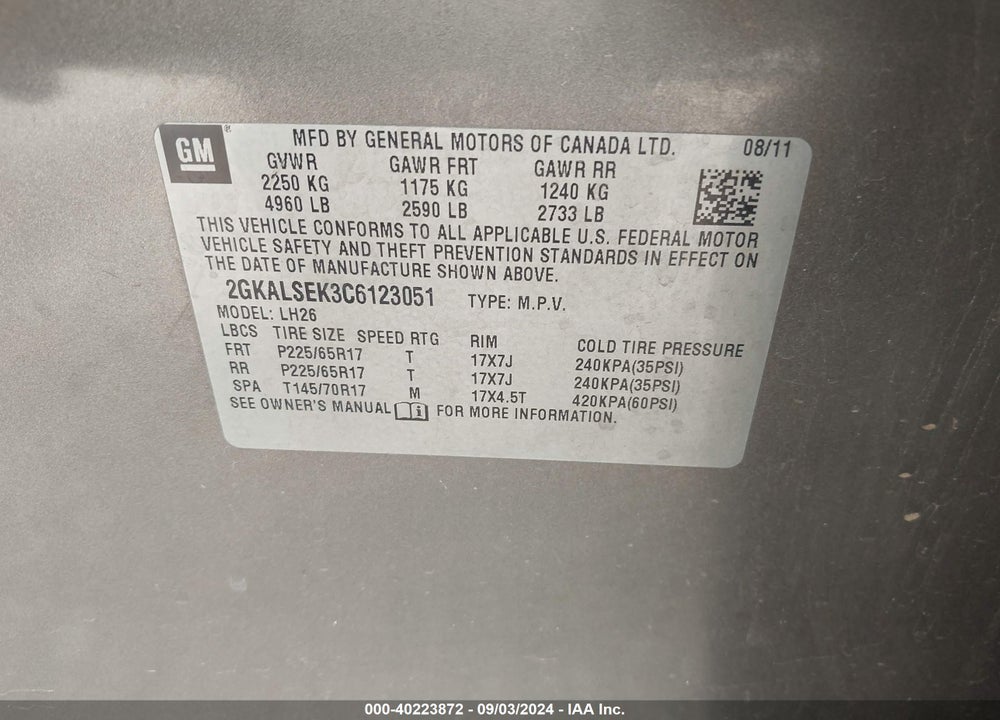 2012 GMC TERRAIN VIN: 2GKALSEK3C6123051