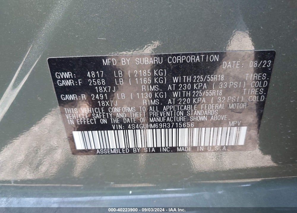 2024 SUBARU CROSSTREK LIMITED VIN: 4S4GUHM69R3715656