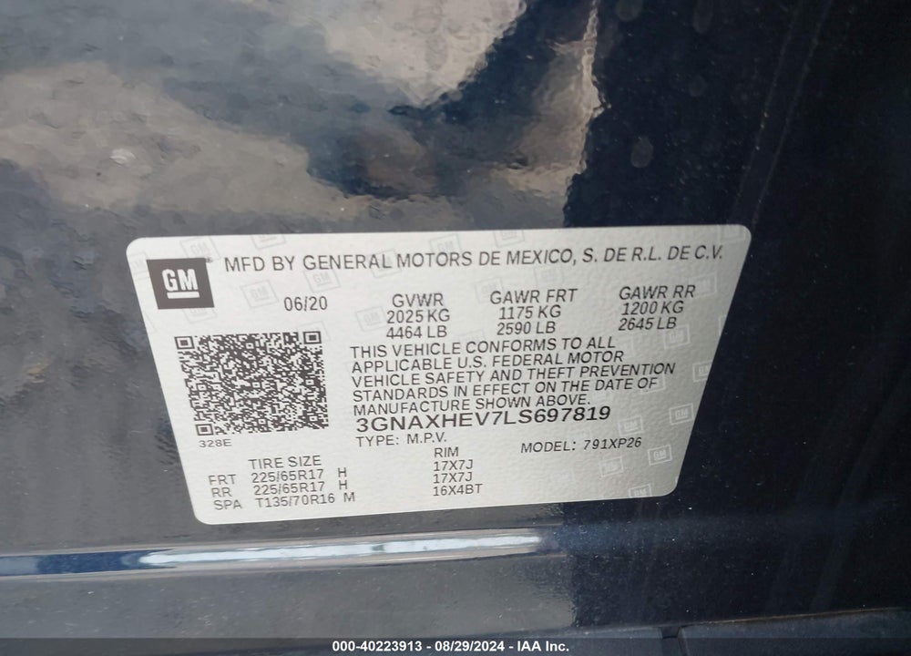 2020 CHEVROLET EQUINOX FWD LS VIN: 3GNAXHEV7LS697819
