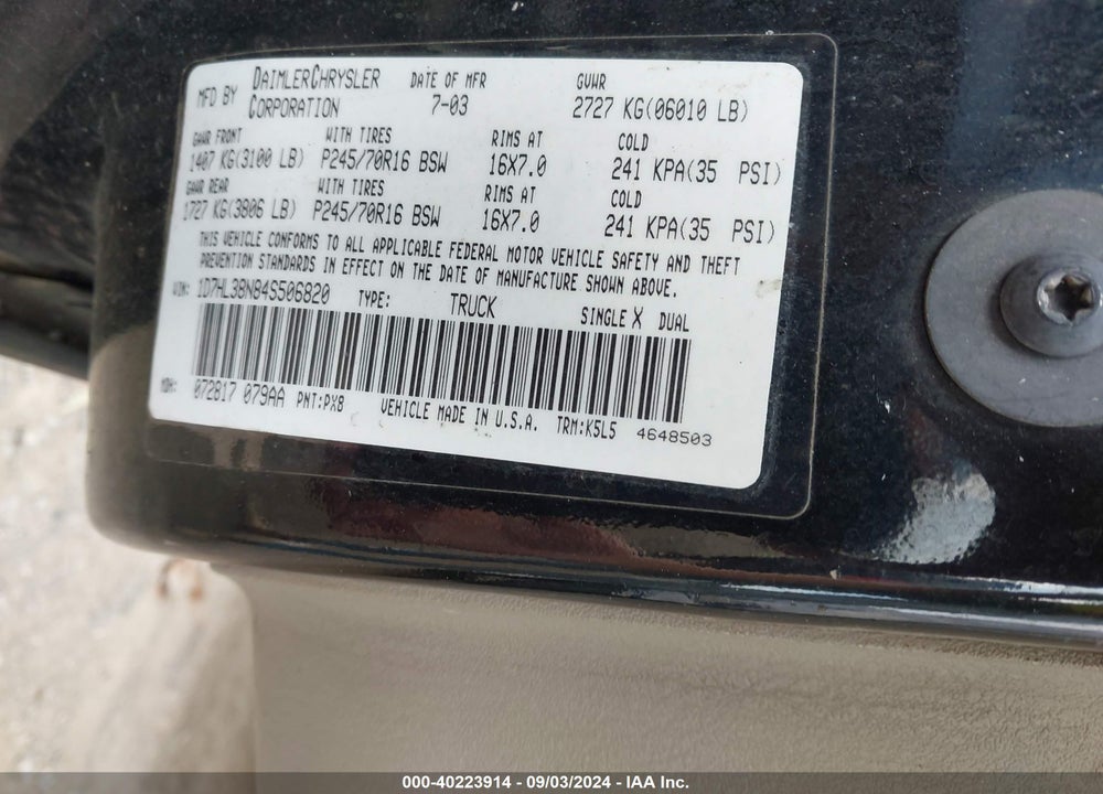 2004 DODGE DAKOTA SPORT/SXT VIN: 1D7HL38N84S506820