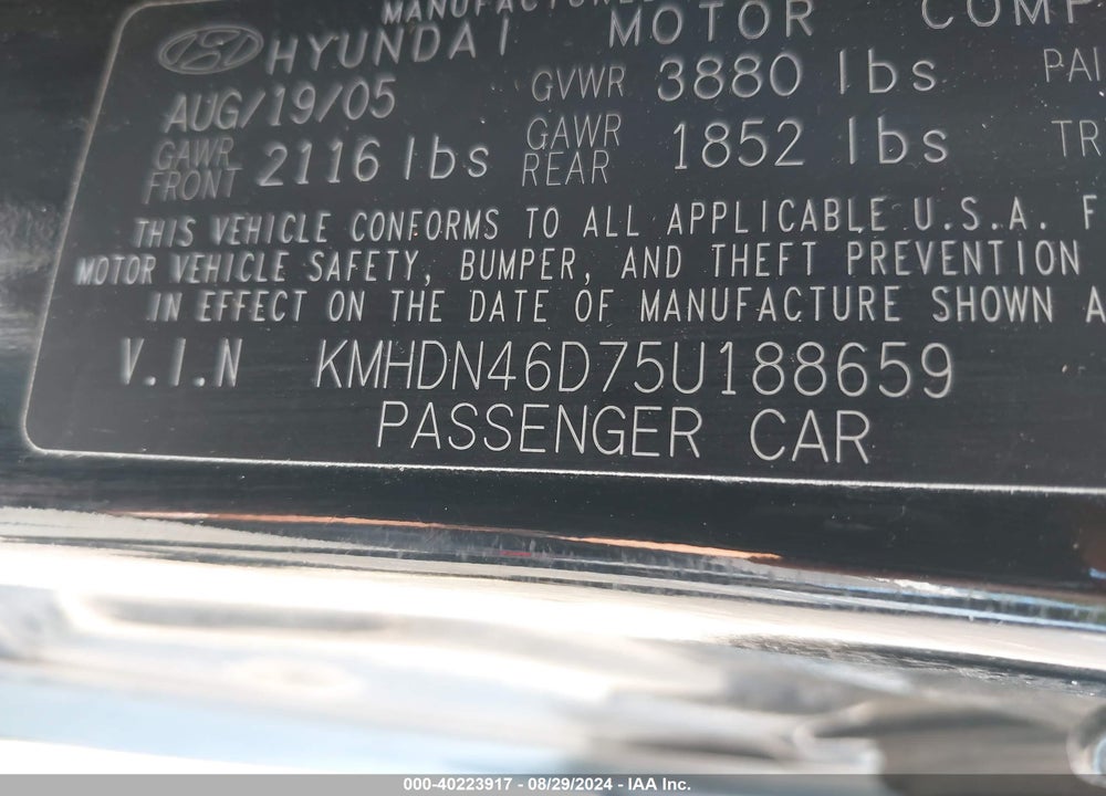 2005 HYUNDAI ELANTRA GLS/GT VIN: KMHDN46D75U188659