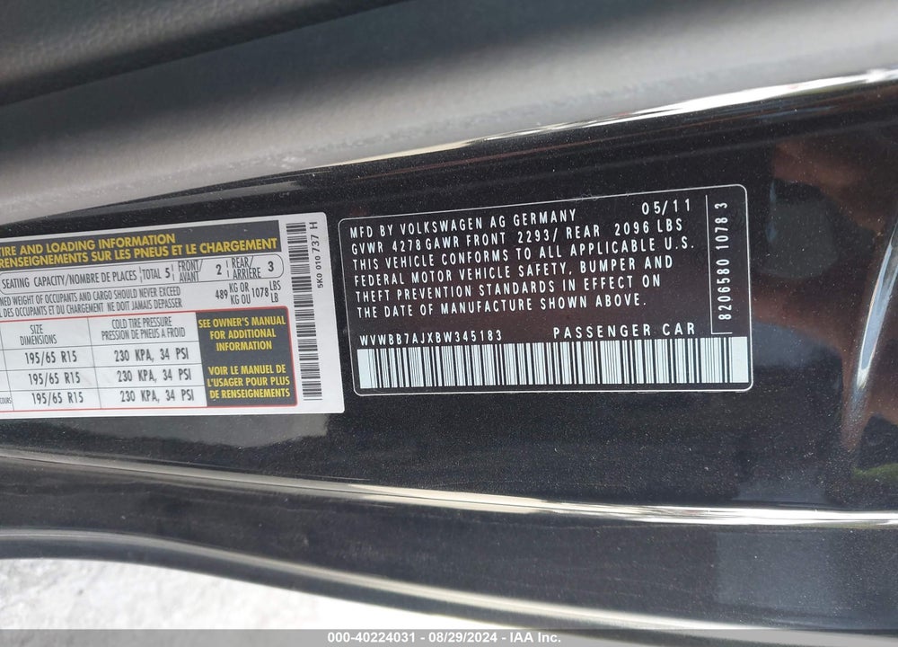 2011 VOLKSWAGEN GOLF 2.5L 2-DOOR VIN: WVWBB7AJXBW345183