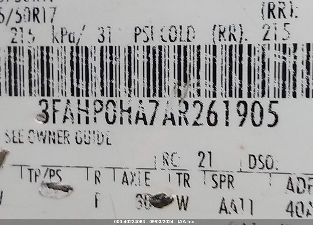 2010 FORD FUSION SE VIN: 3FAHP0HA7AR261905