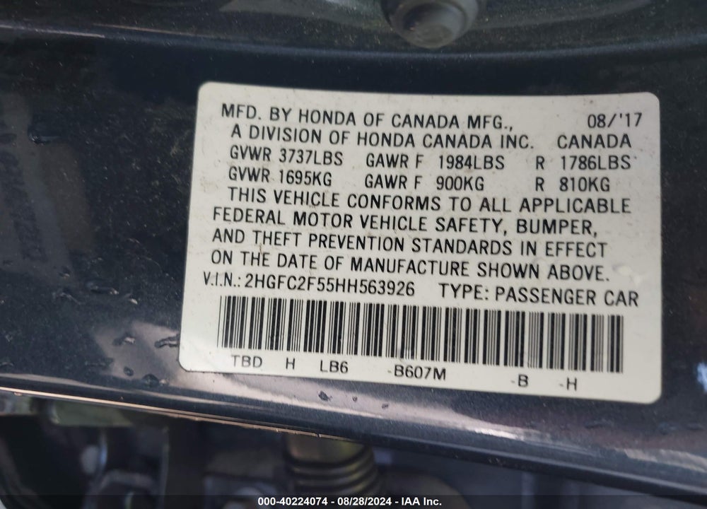 2017 HONDA CIVIC LX VIN: 2HGFC2F55HH563926