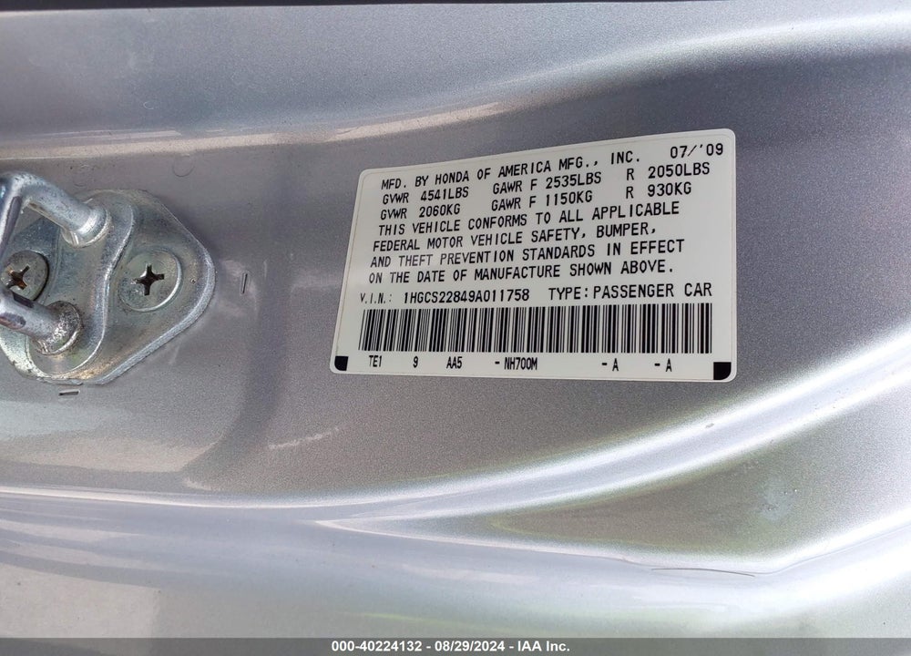 2009 HONDA ACCORD 3.5 EX-L VIN: 1HGCS22849A011758