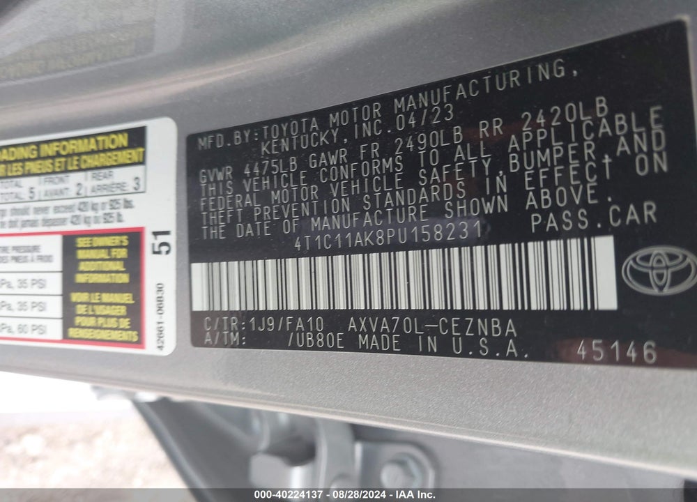 2023 TOYOTA CAMRY LE VIN: 4T1C11AK8PU158231