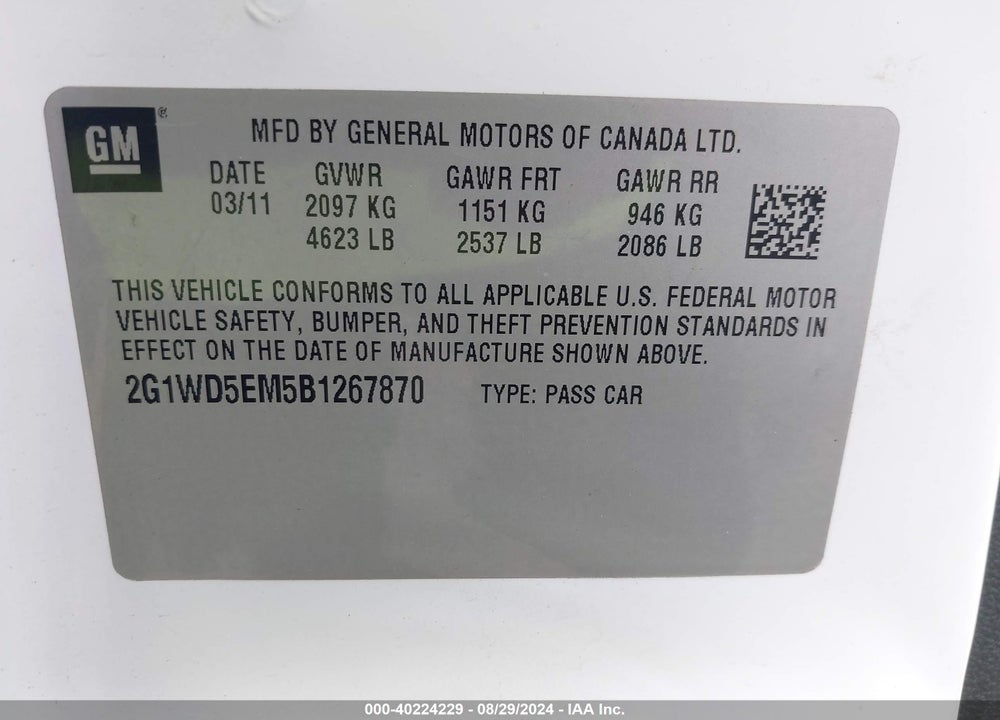 2011 CHEVROLET IMPALA POLICE VIN: 2G1WD5EM5B1267870