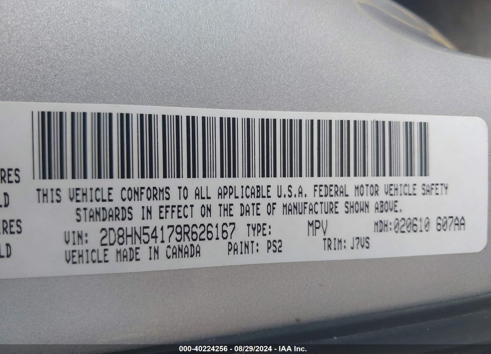 2009 DODGE GRAND CARAVAN SXT VIN: 2D8HN54179R626167
