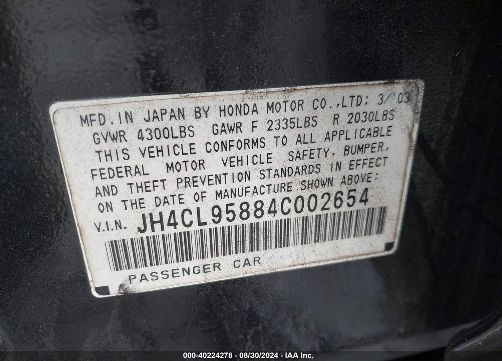 2004 ACURA TSX VIN: JH4CL95884C002654