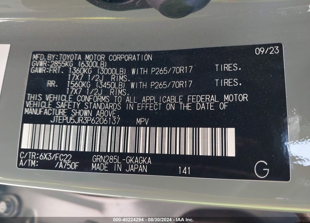 2023 TOYOTA 4RUNNER TRD OFF ROAD VIN: JTEPU5JR3P6206137
