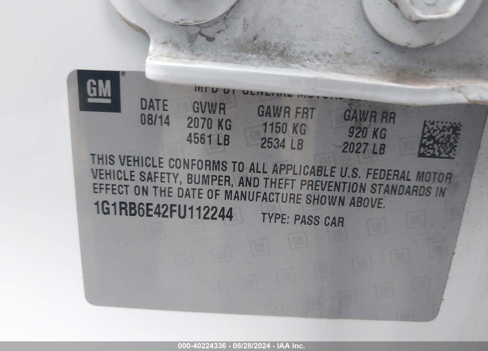 2015 CHEVROLET VOLT VIN: 1G1RB6E42FU112244