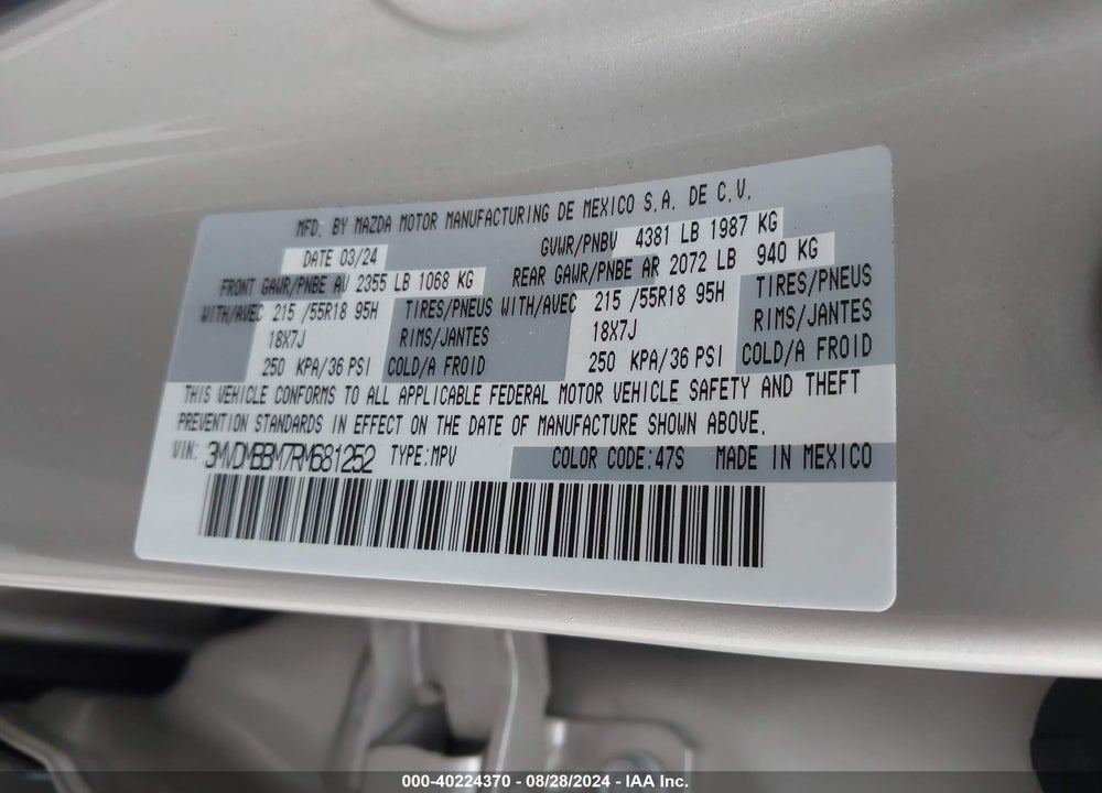 2024 MAZDA CX-30 2.5 S SELECT SPORT VIN: 3MVDMBBM7RM681252