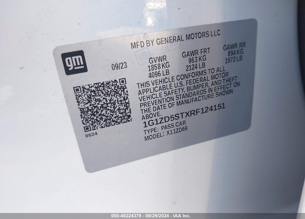 2024 CHEVROLET MALIBU FWD 1LT VIN: 1G1ZD5STXRF124151