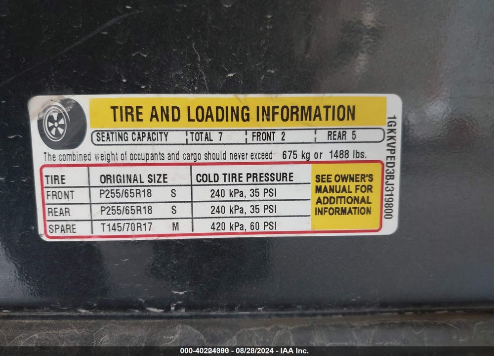 2011 GMC ACADIA SLE VIN: 1GKKVPED3BJ319800