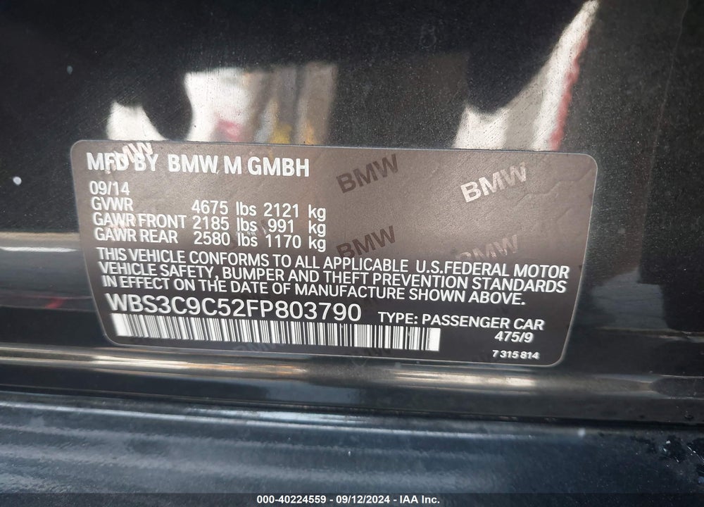 2015 BMW M3 VIN: WBS3C9C52FP803790