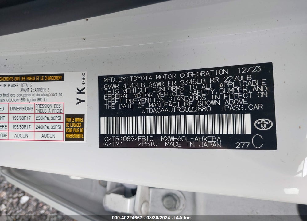 2024 TOYOTA PRIUS LE VIN: JTDACAAU1R3022880