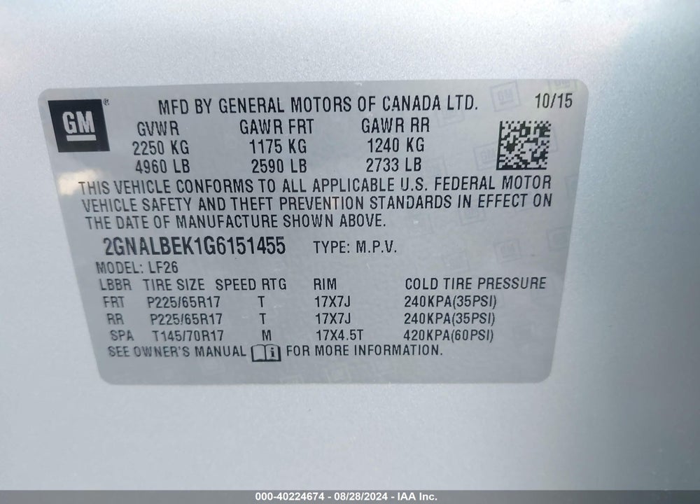 2016 CHEVROLET EQUINOX LS VIN: 2GNALBEK1G6151455