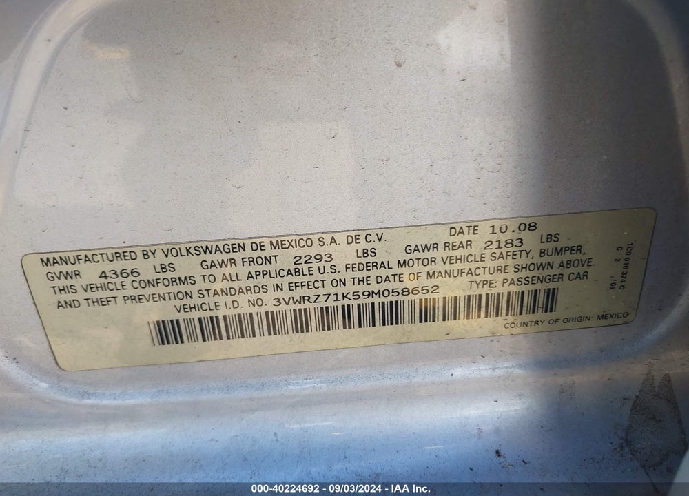 2009 VOLKSWAGEN JETTA SE/SEL VIN: 3VWRZ71K59M058652