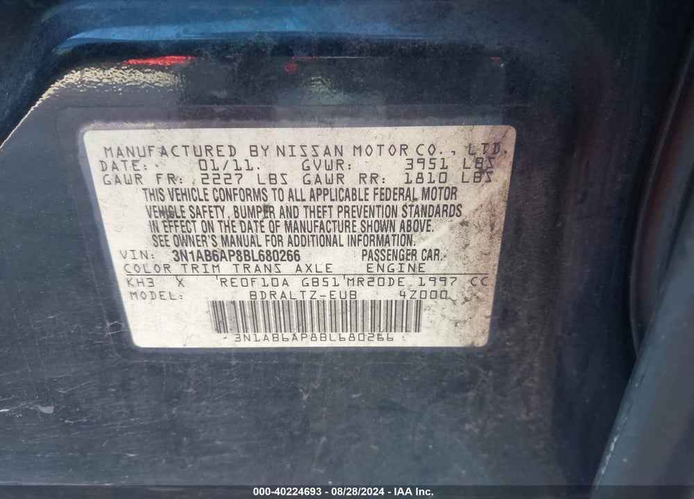 2011 NISSAN SENTRA 2.0S VIN: 3N1AB6AP8BL680266