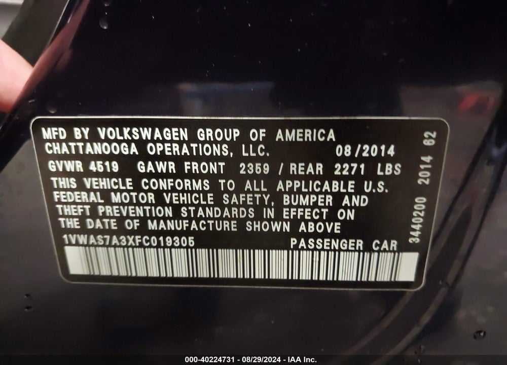 2015 VOLKSWAGEN PASSAT 1.8T WOLFSBURG EDITION VIN: 1VWAS7A3XFC019305